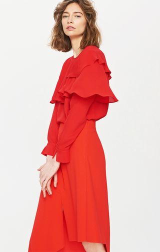 Reserved + Red Blouse with Flounce