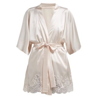 Fleur of England + Lace-Trimmed Silk-Blend Robe
