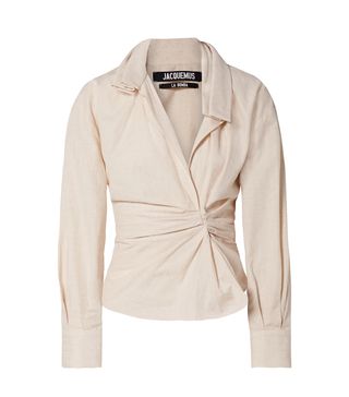 Jacquemus + La Chemise Belem Ruched Cotton and Linen-Blend Shirt