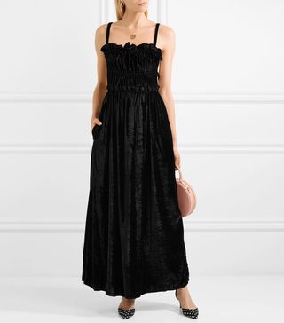 AlexaChung + Ruffled Shirred Crushed-velvet Maxi Dress