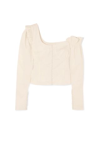 Magda Butrym + Vannes Off-the-Shoulder Ruffle-Trimmed Linen-Blend Top