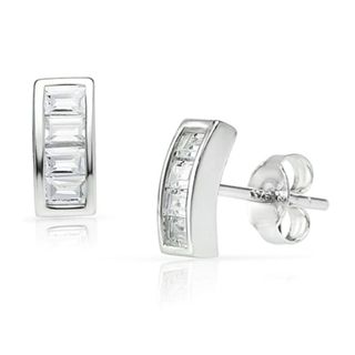 Solidsilver + Sterling Silver Crystal Clear Cz Minimalist Baguette Stud Earrings