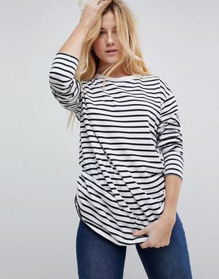 ASOS + Stripe T-Shirt with Long Sleeve in Oversize Fit