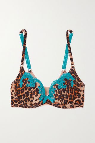Agent Provocateur + Molly Lace-Trimmed Leopard-Print Silk-Blend Underwired Bra