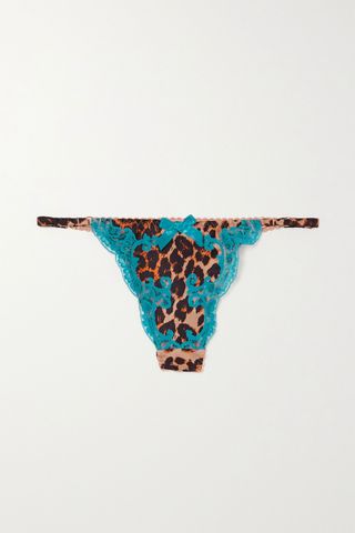 Agent Provocateur + Molly Lace-Trimmed Leopard-Print Stretch-Silk Thong