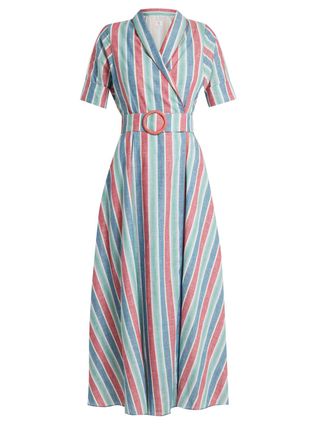 Gül Hürgel + Shawl-Collar Striped Cotton-Blend Dress