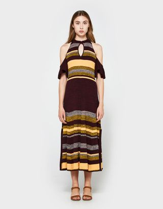 Apiece Apart + Knit Cold Shoulder Dress in August Sky Stripe