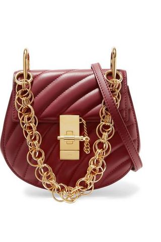 Chloé + Drew Bijou Quilted Leather Shoulder Bag in Purple Red