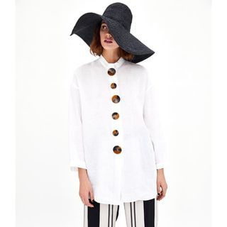Zara + Linen Shirt With Contrasting Buttons