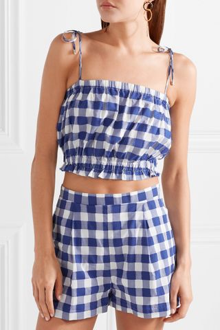 MDS Stripes + Cropped Gingham Fil Coupé Cotton Top