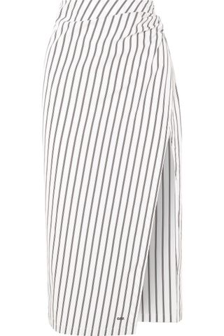 Off-White + Draped Striped Cotton-Poplin Skirt