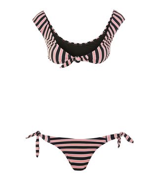 Topshop + Striped Tie-Front Bikini Top and Tie-Side Bottoms