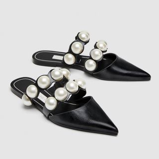 Zara + Flat Mules With Pearl Beads