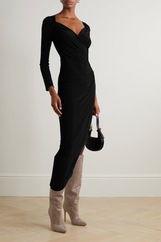 Norma Kamali + Draped Stretch-Jersey Midi Dress
