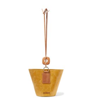 Jacquemus + Praia Embellished Two-Tone Glossed-Leather Bucket Bag
