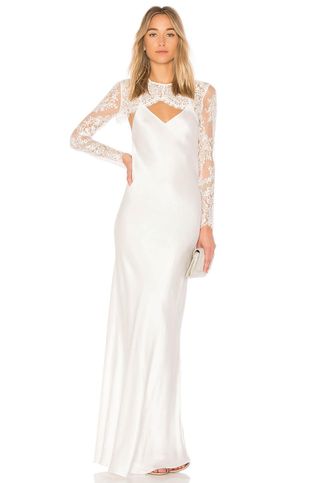 Michelle Mason + x Revolve Bias Lace Shrug Gown