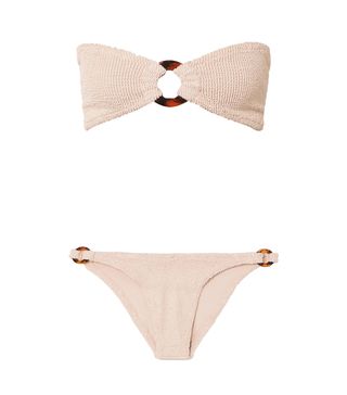 Hunza G + Gloria Embellished Seersucker Bandeau Bikini