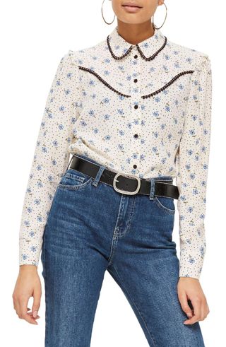 Topshop + Rodeo Embellished Floral Spot Shirt