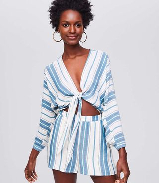 Loft + Beach Striped Tie Cutout Romper