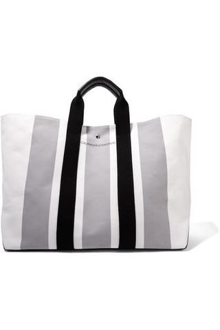 Calvin Klein 205 W39 NYC + Leather-Trimmed Striped Canvas Tote