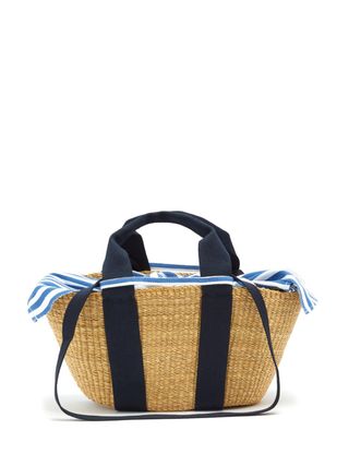 Muun + George Striped-Canvas and Woven-Straw Tote