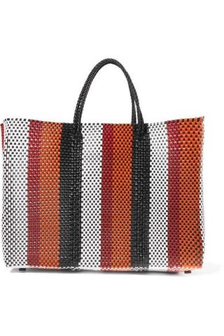 Truss + Striped Woven Raffia-effect Tote