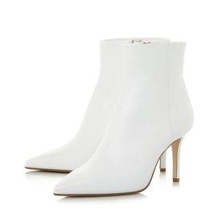 Dune + White Stiletto Heel Pointed Toe Ankle Boot