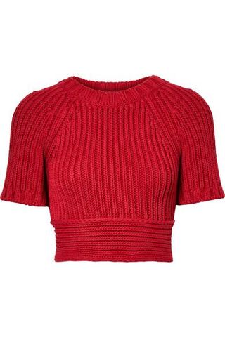 Red Valentino + Cropped Tie-Back Ribbed Cotton Sweater