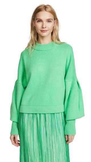 Tibi + Pleated Sleeve Cropped Cashmere Pullover