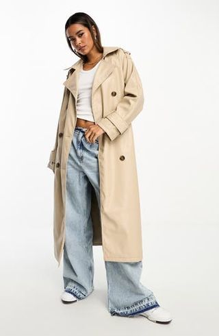 Asos Design + Faux Leather Trench Coat