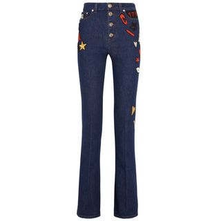 Sonia Rykiel + Embroidered High-Rise Flared Jeans