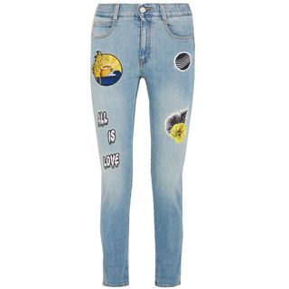 Stella McCartney + All Is Love Embroidered Mid-Rise Skinny Jeans
