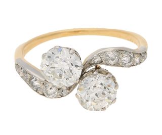 Vintage + Edwardian Two-Stone Twist Diamond Engagement Ring