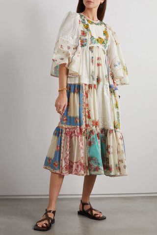 Zimmermann + Clover Open-Back Patchwork Floral-Print Cotton Midi Dress