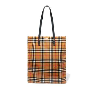 Burberry + Leather-Trimmed Coated Checked Poplin Tote