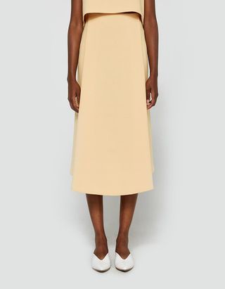 Kaarem + Stream Deep Pleated Midi Skirt in Yellow