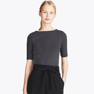 Uniqlo + Ribbed Boat Neck Half-Sleeve T-Shirt