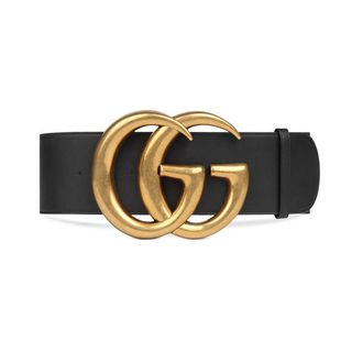 Gucci + Wide Leather Belt with Double G