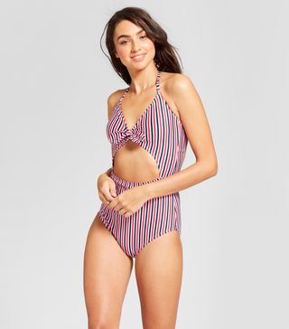 Clean Water + Striped Tie Front Cut Out One Piece