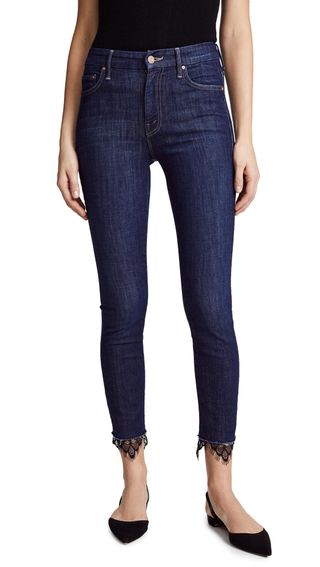 Mother + The High Waisted Looker Dagger Ankle Fray Jeans in Lacy Clean Sweep