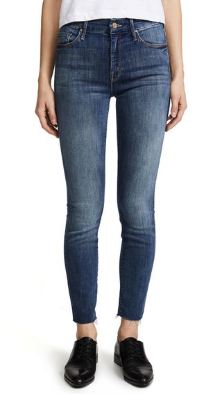 Mother + High Waisted Looker Ankle Fray Jeans in Not Rough Enough