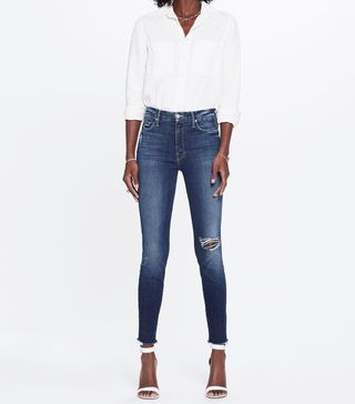 Mother + High Waisted Looker Ankle Fray Jeans in Close to the Edge