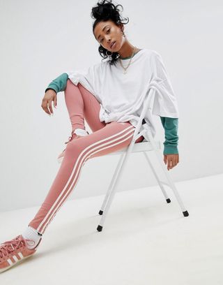 Adidas Originals + Three Stripe Leggings in Pink