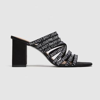 Zara + Strappy Slogan High Heel Sandals