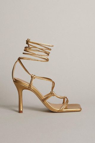 Karen Millen + Tie Ankle Premium Leather Heeled Sandal