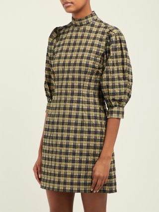 Ganni + Checked cotton-blend mini dress