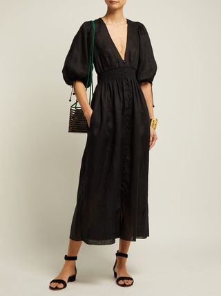 Zimmermann + Primrose Shirred Lined Linen Dress