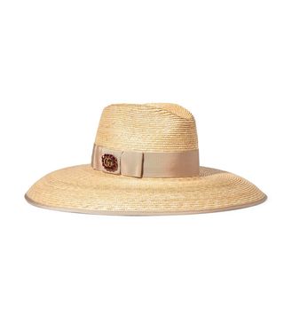 Gucci + Embellished Grosgrain-Trimmed Straw Hat