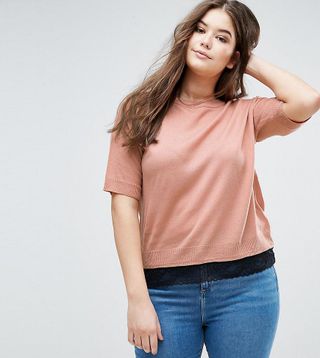 ASOS Curve + Sweater with Lace Hem