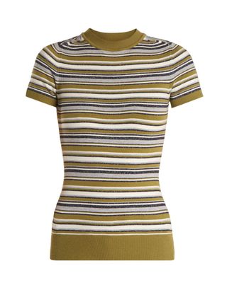 JoosTricot + Crew-Neck Striped Short-Sleeved Knit Sweater